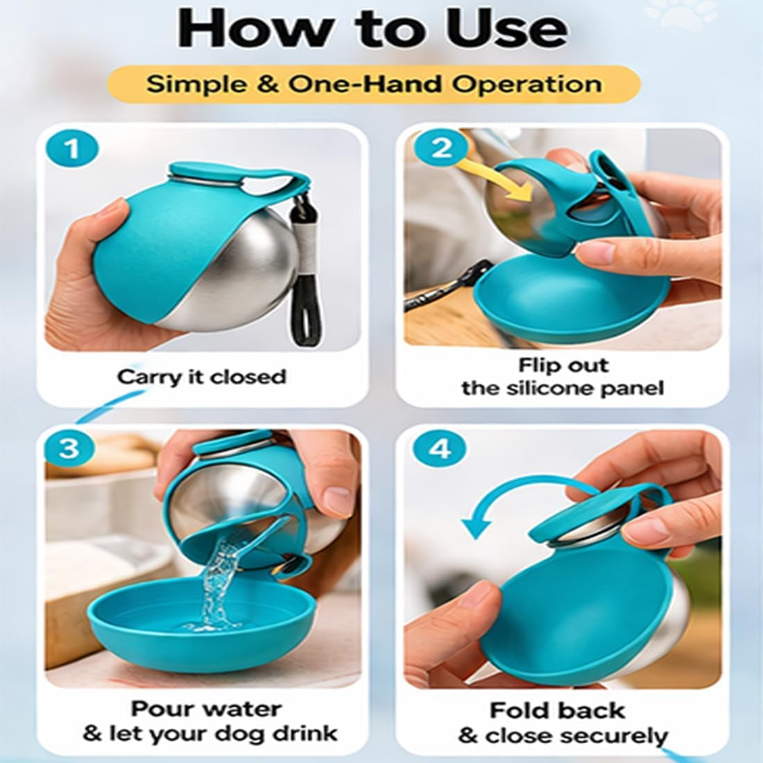 2 in 1 Portable Tumbler for Dogs, 2026 New 10Oz Stainless Steel Dog Water Bottle with Silicone Foldable Bowl, Leak-Proof 2 in 1 Portable Small Dog Water Bottle for Walking, Hiking & Travel (10Oz-Blue)