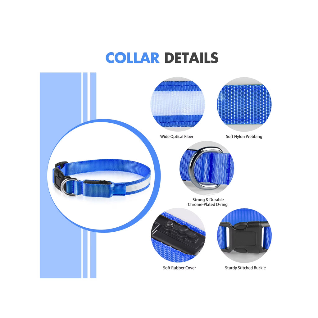 LED Dog Collar USB Rechargeable Waterproof Adjustable Light up Dog Collar Super Bright Safety Light Glowing Collars