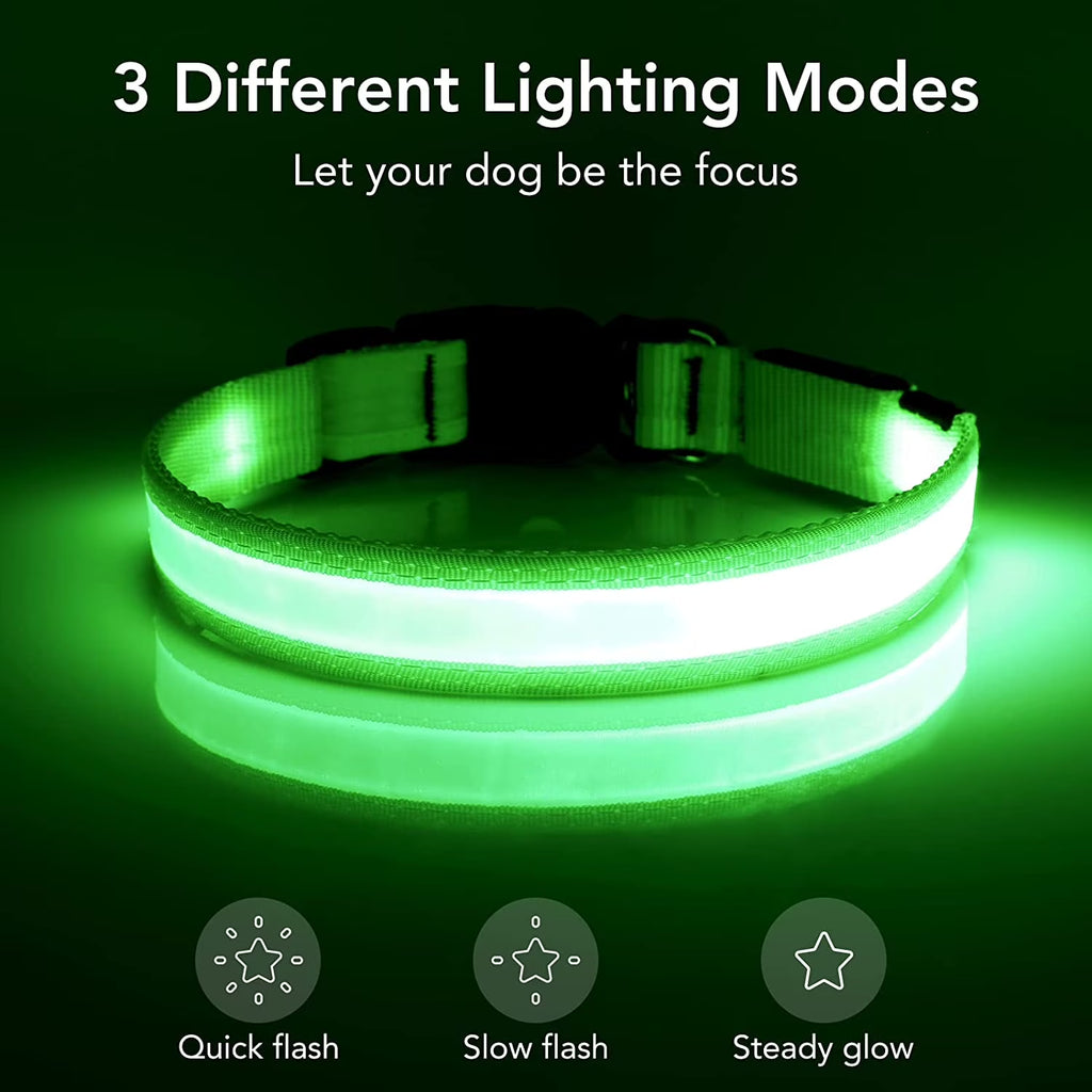 LED Dog Collar USB Rechargeable Waterproof Adjustable Light up Dog Collar Super Bright Safety Light Glowing Collars