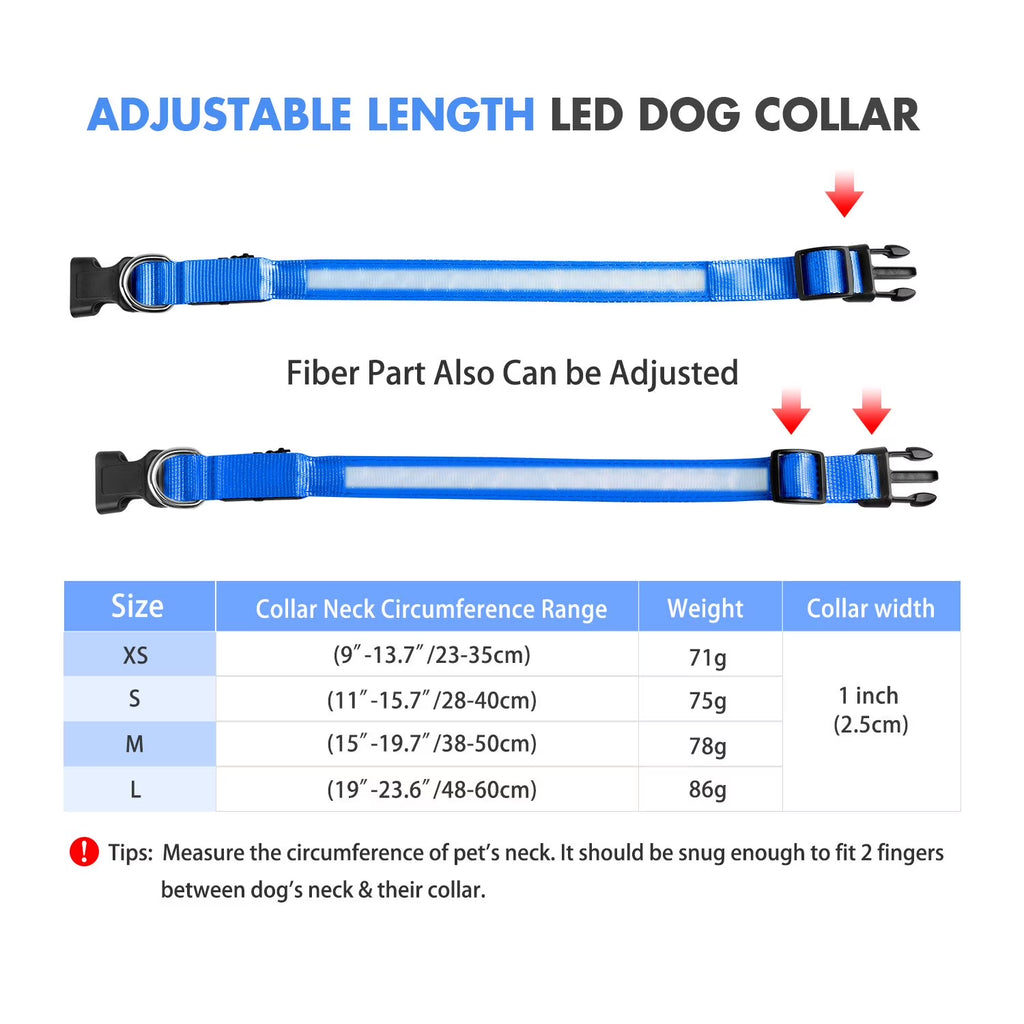 LED Dog Collar USB Rechargeable Waterproof Adjustable Light up Dog Collar Super Bright Safety Light Glowing Collars